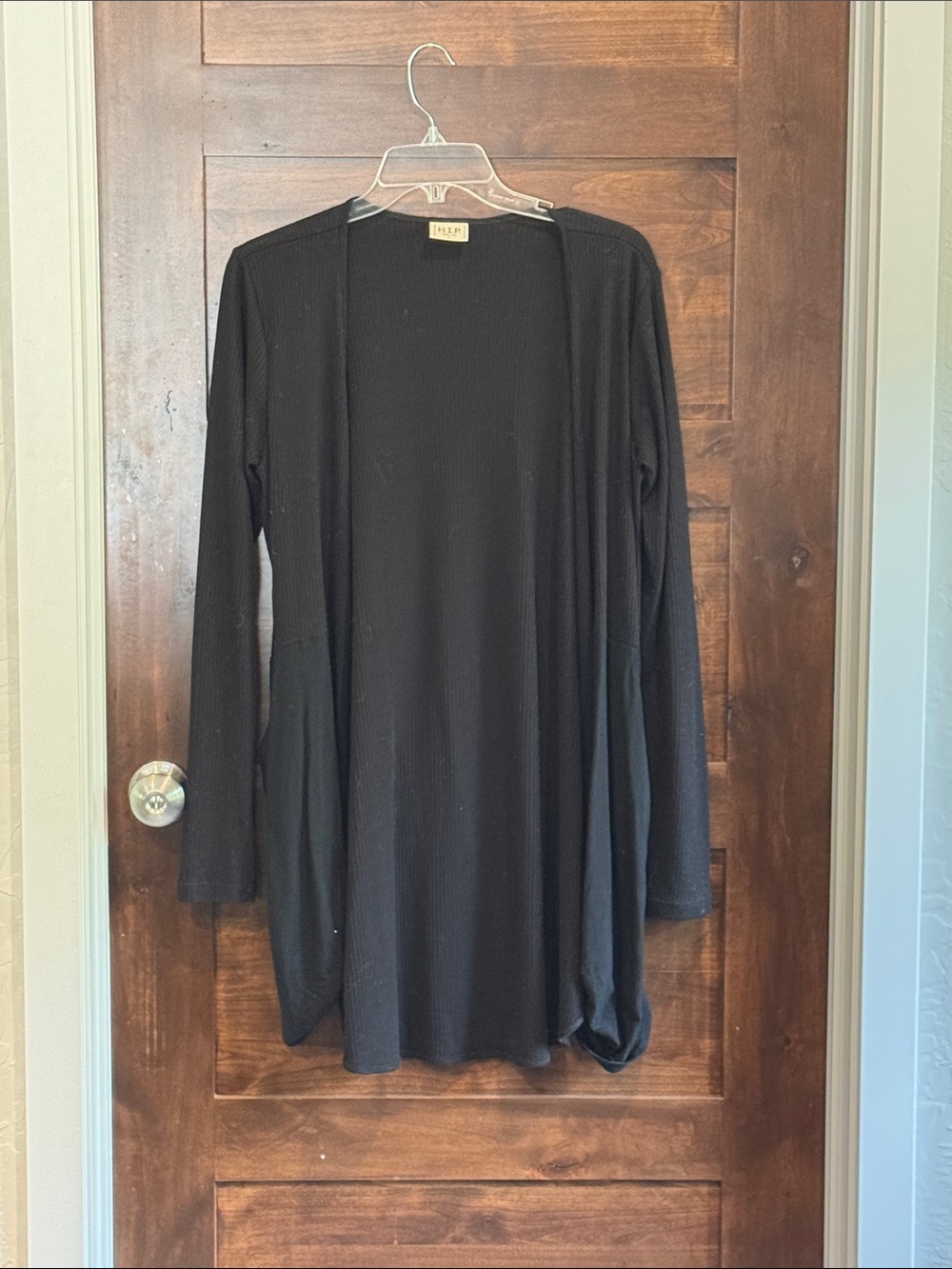 h.i.p. Black Long Open-Front Women's Cardigan